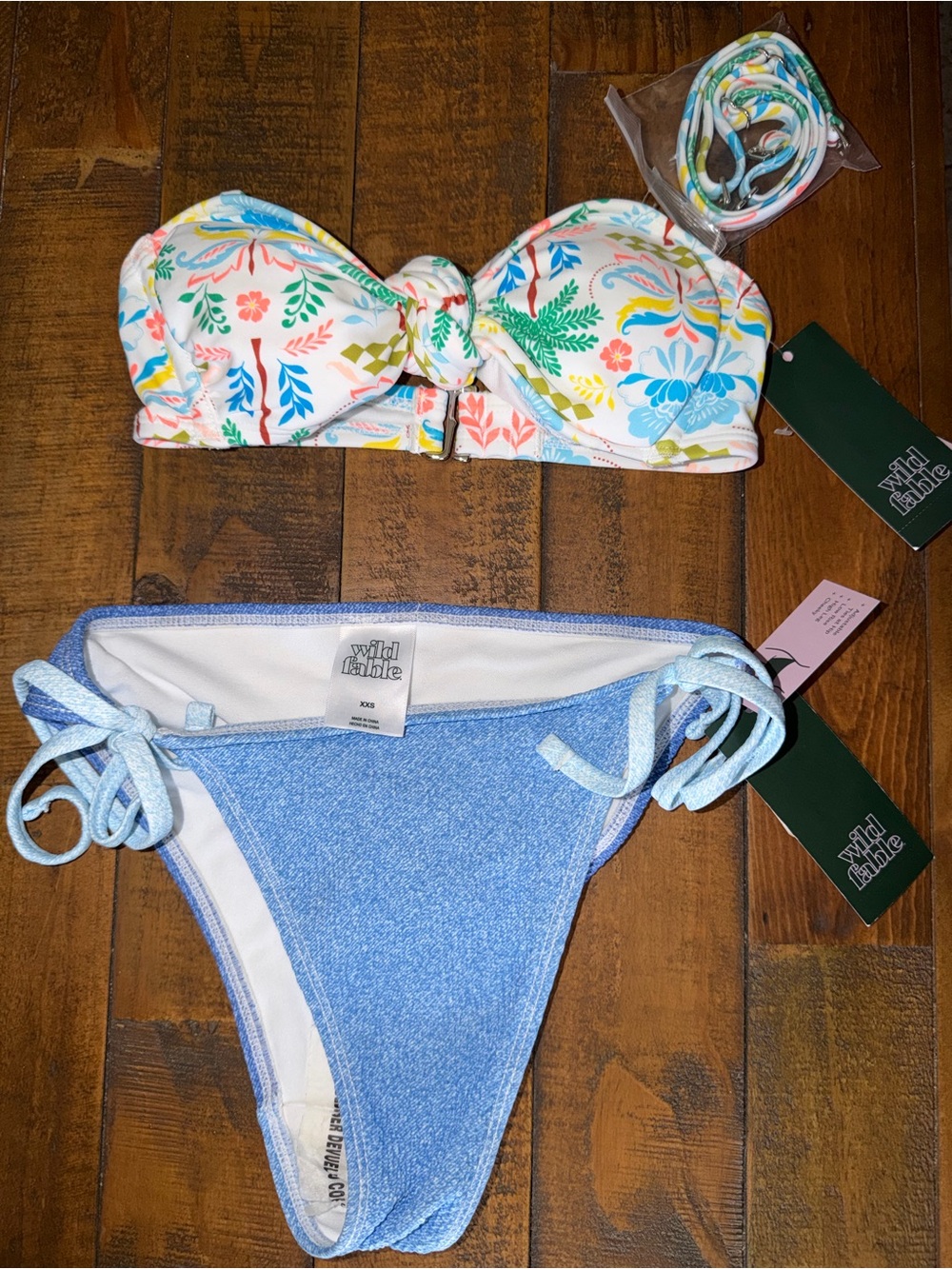 wild fable Floral Bandeau Top & Light Blue Tie-Side Bikini Bottoms